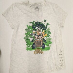 Disney Parks Animal‎ Kingdom T Shirt White Mickey & Friends Lace Up Sides XL